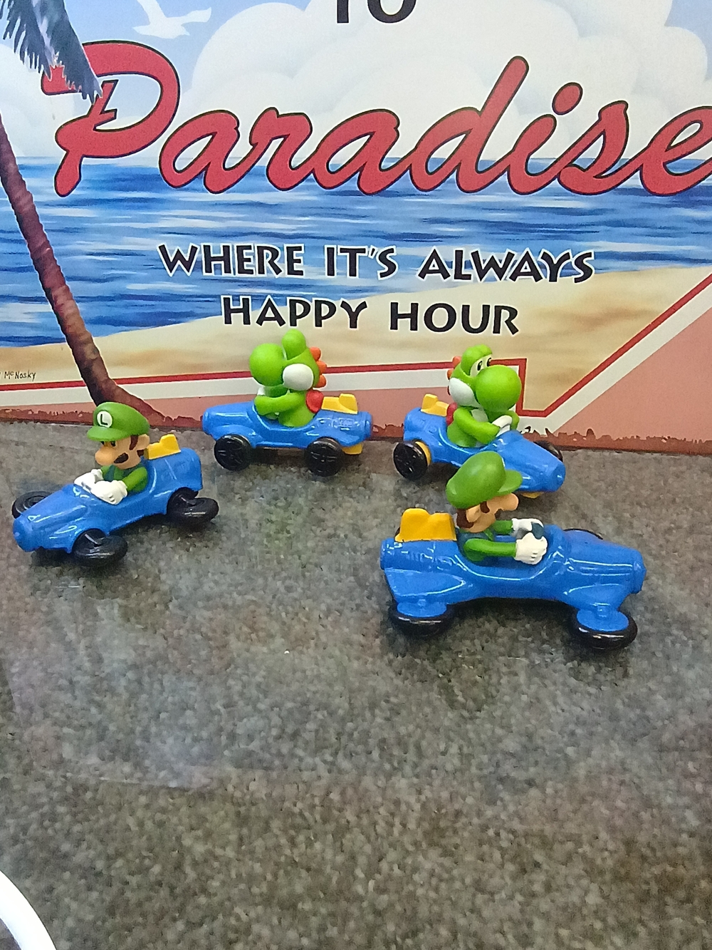 Mario Kart Style Green Character Toy Cars - Blue Vehicles (4-Pack)